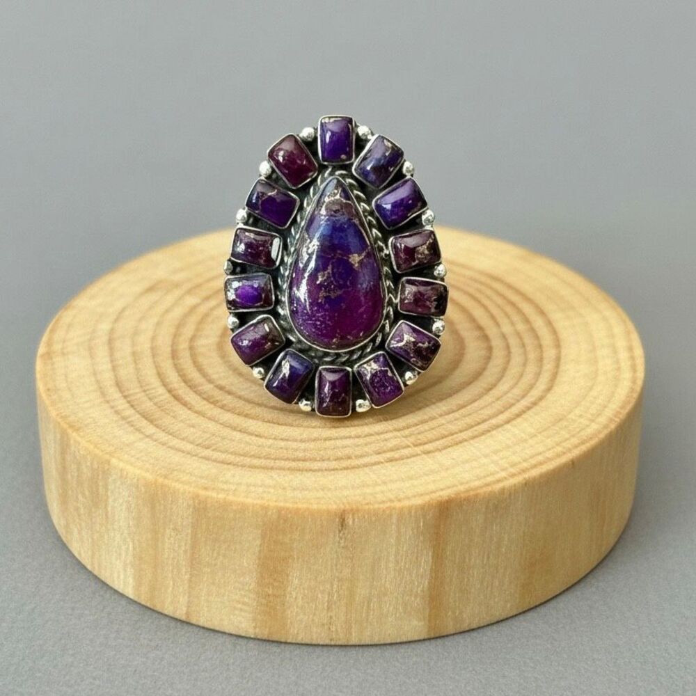Statement Purple Copper Turquoise Ring 925 Sterling Silver Boho Ring Size 11 New